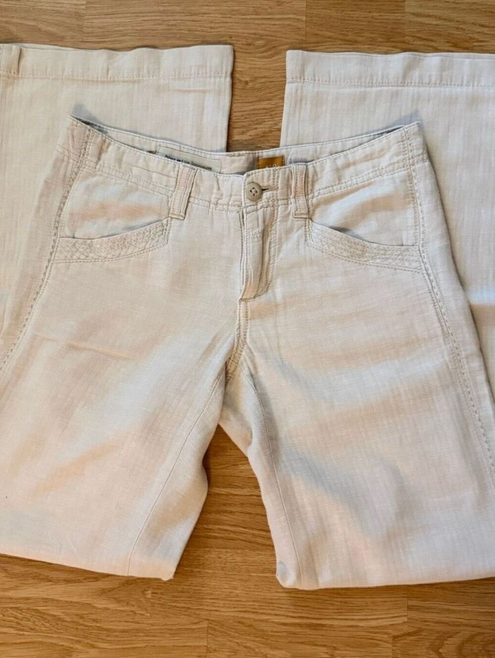 Pilcro Anthropologie Low Rise Wide Leg Linen Blend Pants Cream Size 0